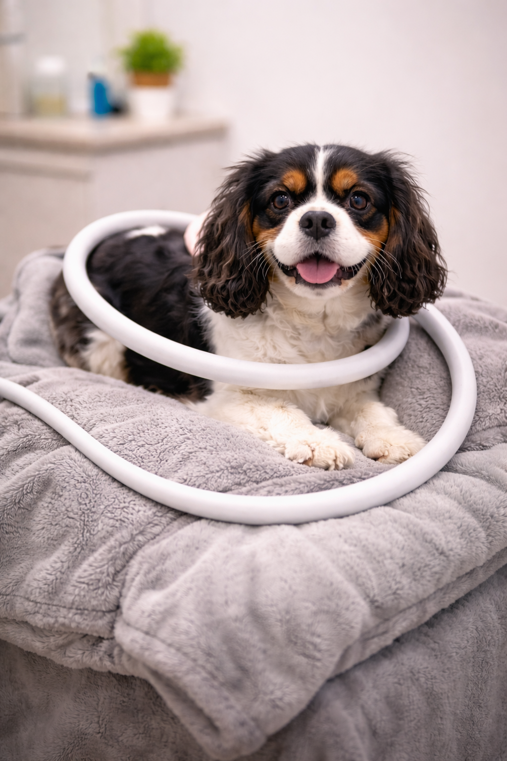 Dog receiving certified PEMF therapy for arthritis relief at home - Wilton CA mobile service