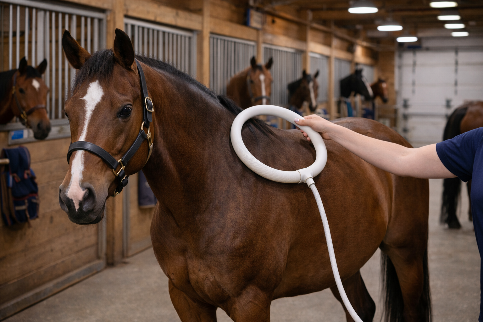 Certified therapy session at equestrian facility in Rancho Cordova - multiple horses treated