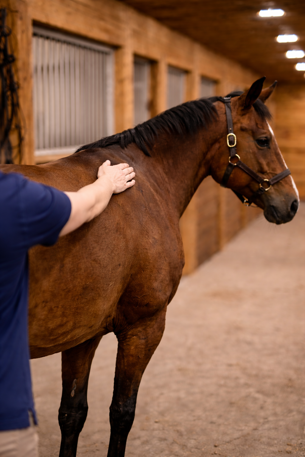 Mobile equine therapy session in Elk Grove barn - PEMF and red light treatment